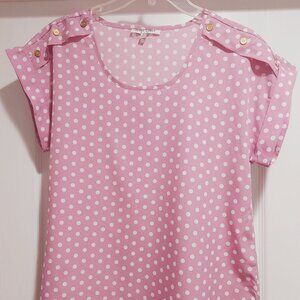 Pink & White Polk Dot Top Sz L